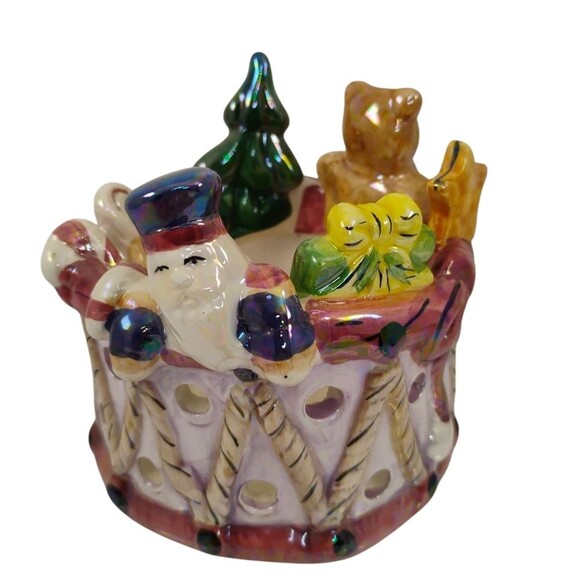 Christmas Votive Lusterware Finish Ceramic Tea Light Holder Candle Holder - Picture 11 of 15